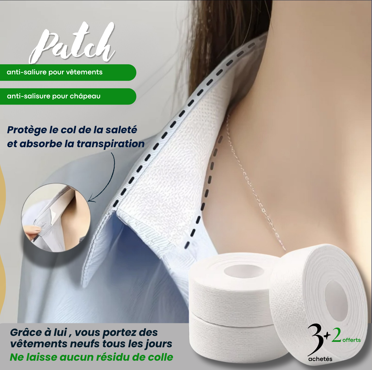 PATCH ANTI-SALISSURE- PROTÉGEZ VOS COLS ET CHAPEAUX: Usage multiples